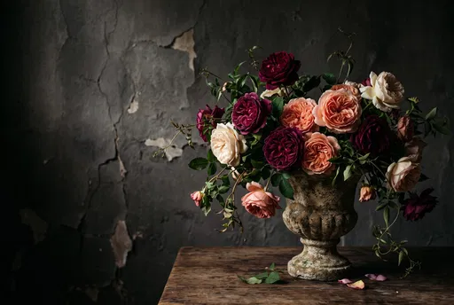 Moody Still Life of Garden Roses