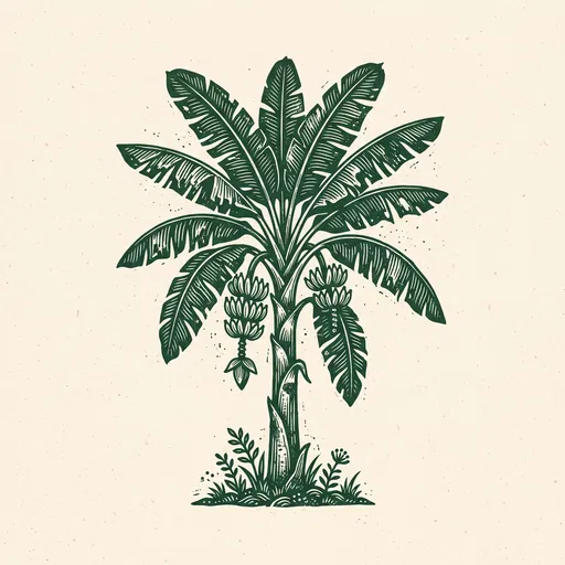 Green Block Print Banana Tree Illustration
