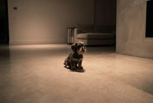 Wire-Haired Dachshund Puppy on Concrete Floor