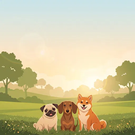 Three Dogs Sitting in Sunny Park