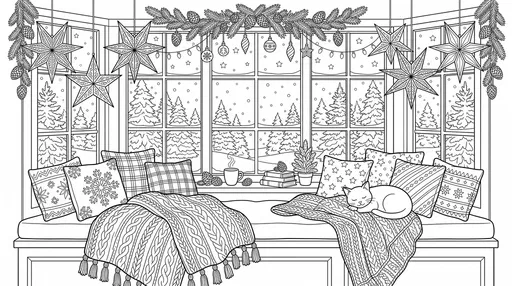 Cozy Christmas Bay Window Coloring Page