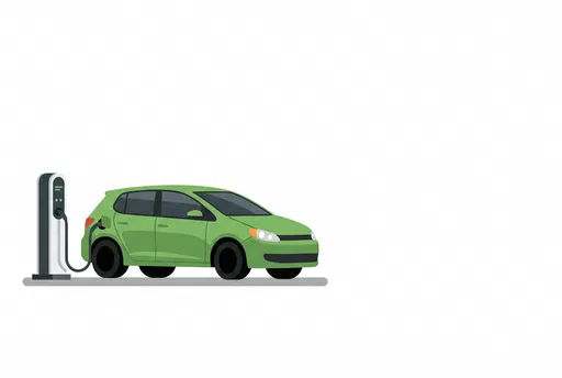 Green Electric Hatchback Charging Vector Illustration