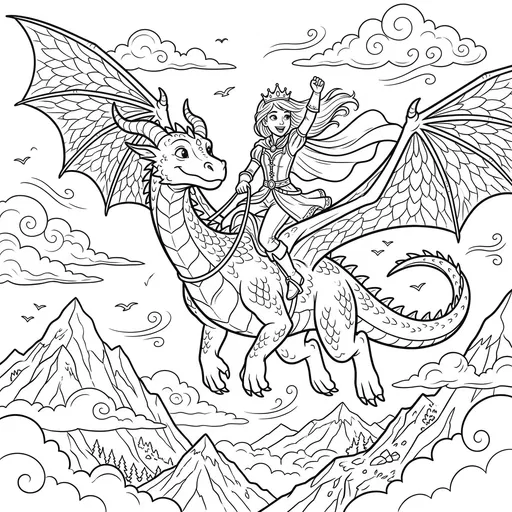Princess Riding Dragon Coloring Page