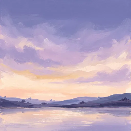 Pastel Gouache Twilight Lake Landscape