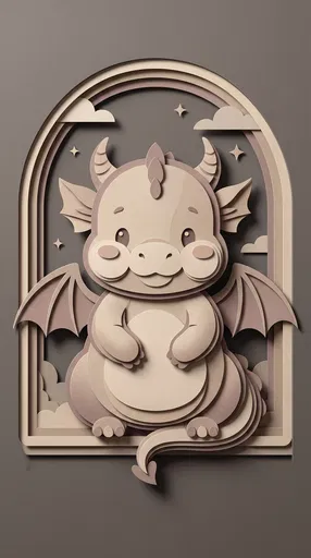 Cute Paper Cut Baby Dragon Illustration