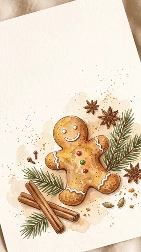 Watercolor Gingerbread Man and Holiday Spices
