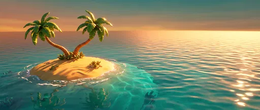 Stylized 3D Tropical Island at Sunset