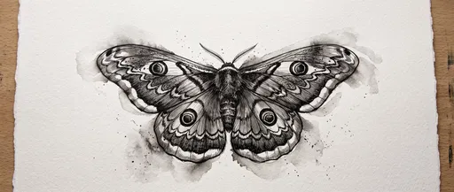 Monochrome Ink Drawing of Emperor Moth