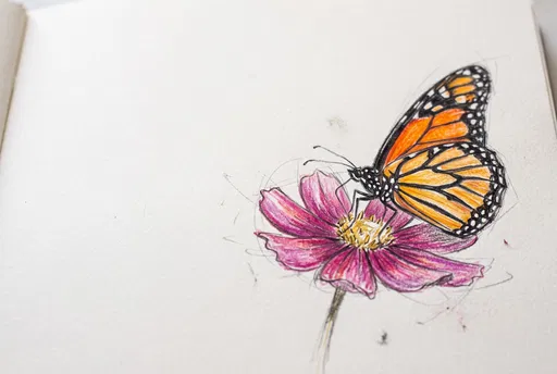 Colored Pencil Sketch of Monarch Butterfly