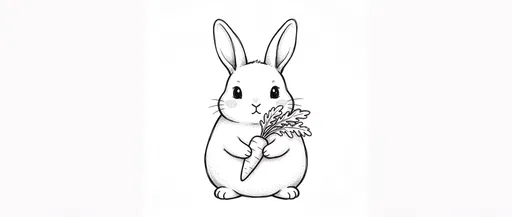 Cute Monochrome Bunny Holding Leafy Carrot