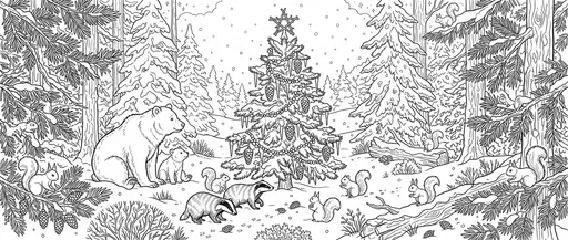Woodland Animals Forest Christmas Tree Coloring Page