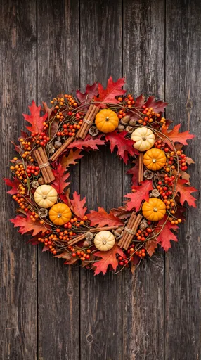 Autumn Harvest Wreath on Dark Wood