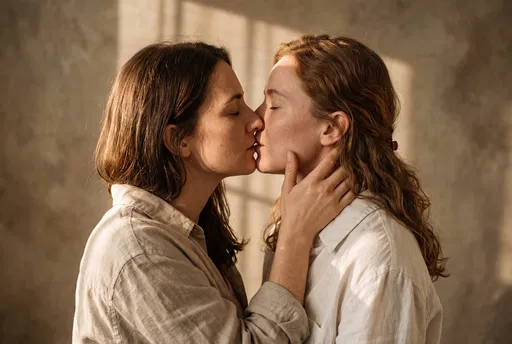 Two Women Kissing in Warm Sunlight
