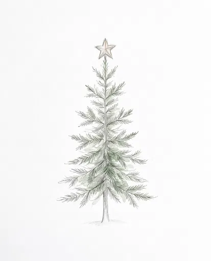 Minimalist Watercolor Fir Christmas Tree Sketch