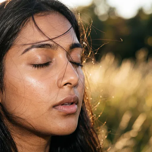 Serene Woman With Eyes Closed Outdoors