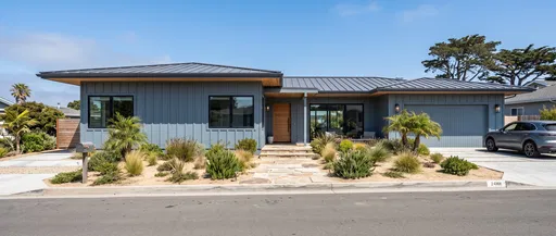 Modern Coastal Blue Ranch House Exterior