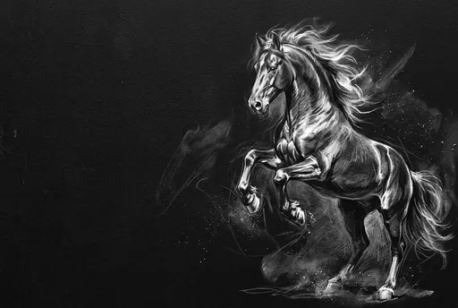 White Charcoal Rearing Stallion on Black