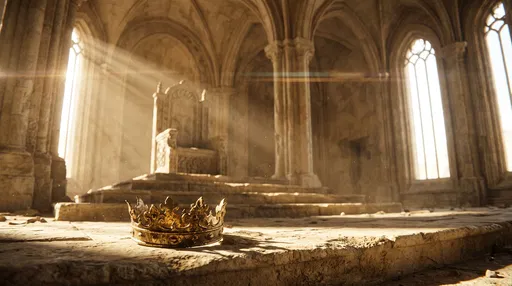 Abandoned Gold Crown in Sunlit Throne Room