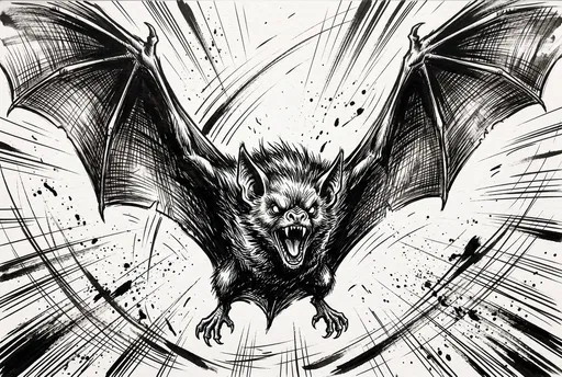 Fierce Diving Bat Ink Comic Illustration