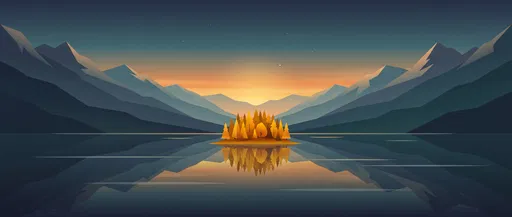 Minimalist Geometric Mountain Lake Sunset Illustration
