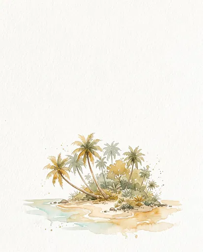 Watercolor Tropical Island With Copy Space