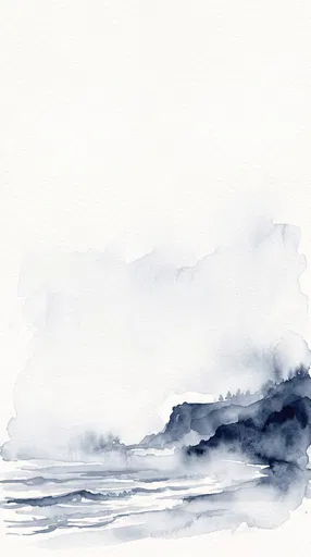 Minimalist Indigo Watercolor Coastal Headland Illustration