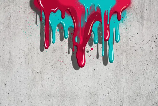 Crimson and Turquoise Paint Drips on Concrete
