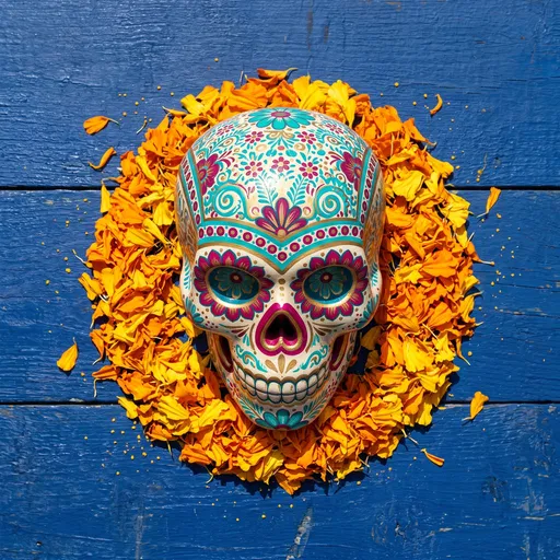 Painted Sugar Skull With Marigold Petals