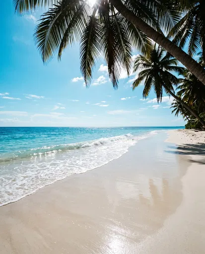 Tropical White Sand Beach with Palms