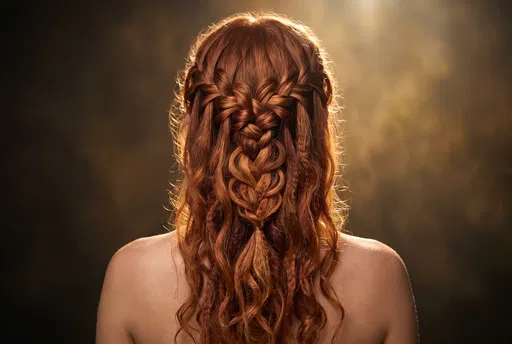 Backlit Woman with Braided Red Hair