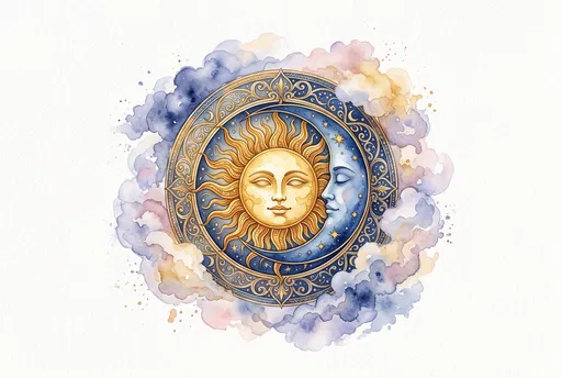 Watercolor Sun and Moon Medallion
