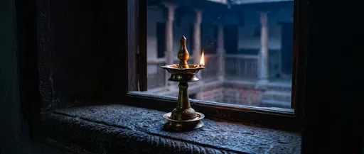 Traditional Brass Oil Lamp on Stone Windowsill