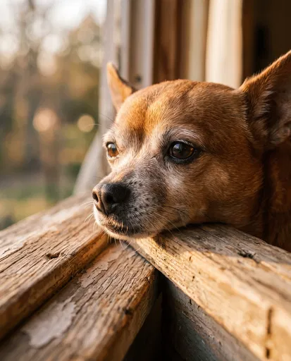 Senior Chihuahua Resting on Wooden Sill