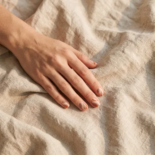 Woman Hand With Neutral Swirl Manicure