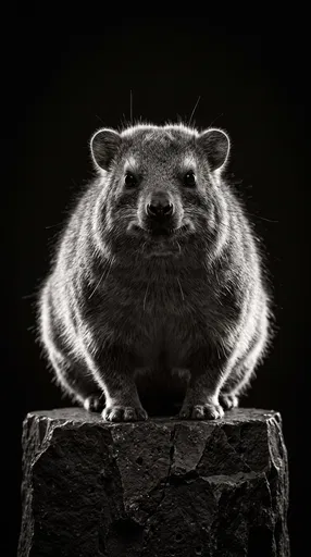 Monochrome Studio Portrait of Rock Hyrax
