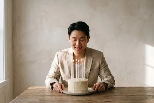Young Man With Minimalist Birthday Cake