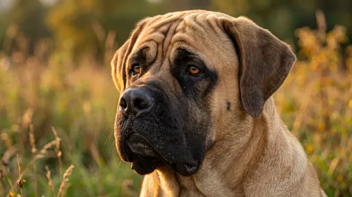 Close-Up Portrait of Fawn English Mastiff