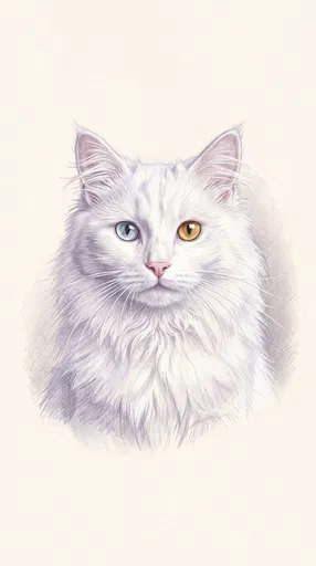 Pastel Drawing of White Odd-Eyed Cat