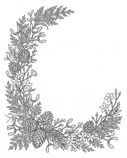 Winter Botanical Garland Coloring Page Frame