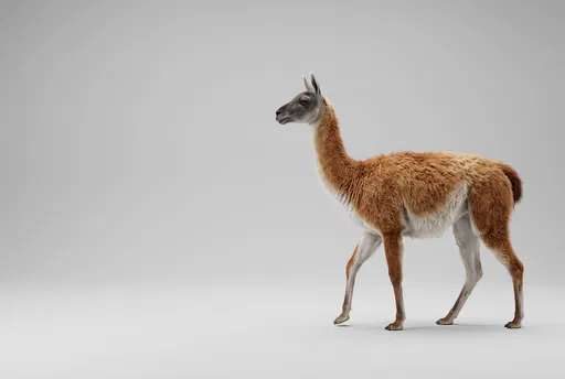 Guanaco Walking on Grey Studio Background