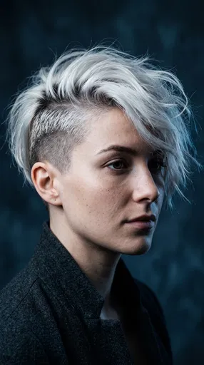 Woman With Platinum Undercut Pixie Cut