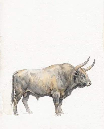 Watercolor Aurochs Bull Profile Illustration