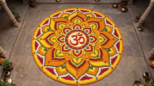 Floral Lotus Rangoli With Om Symbol