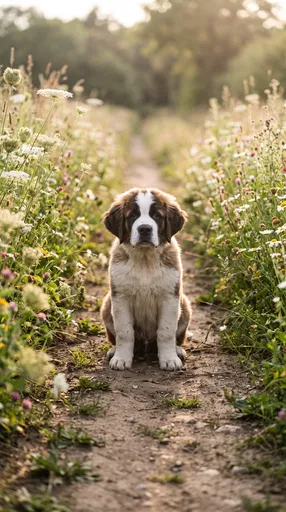 Saint Bernard Puppy on Country Lane