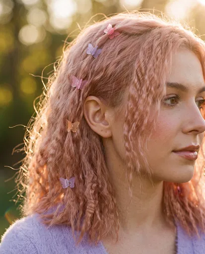 Woman With Rose Gold Crimped Hair