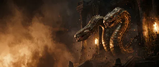 Colossal Two-Headed Serpent in Temple Ruins