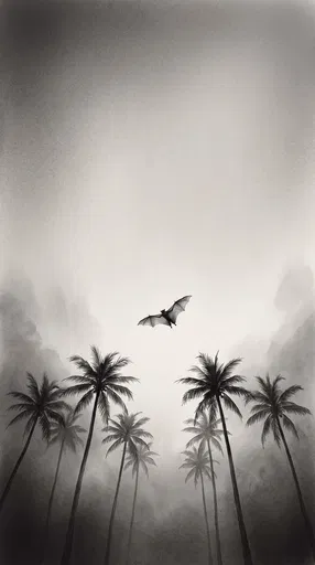 Flying Fox Above Palm Tree Silhouettes