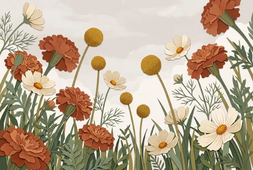 Paper-Cut Earthy Wildflower Meadow Illustration