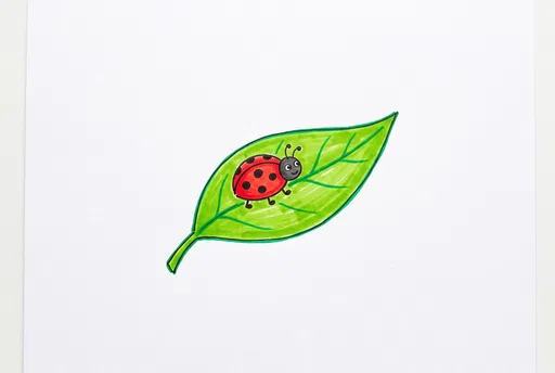 Marker Drawing of Ladybug on Leaf