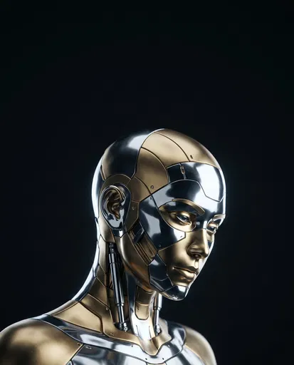 Chrome and Gold Humanoid Robot Portrait